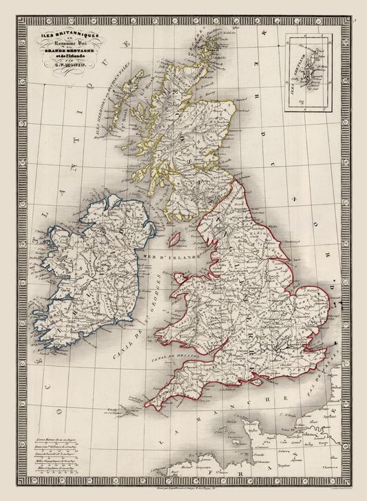 Historic Map - British Isles - Monin 1839 - 23 x 31.41 - Vintage Wall Art