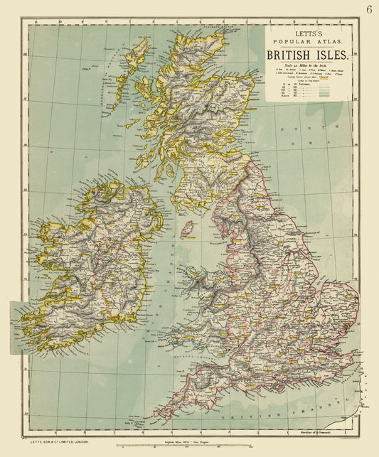 Historic Map - British Isles - Letts 1883 - 23 x 27.76 - Vintage Wall Art