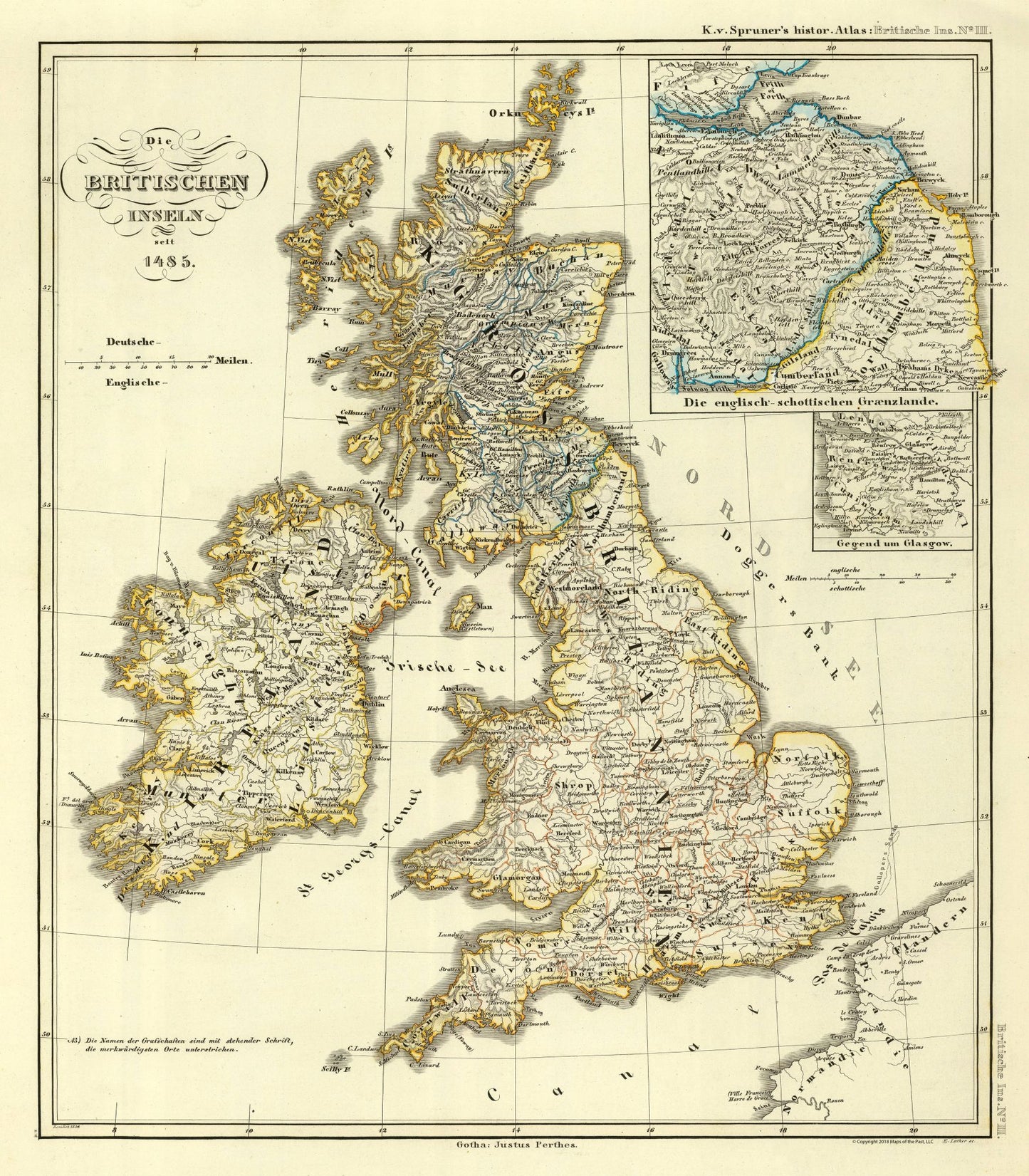 Historic Map - British Isles - Spruner 1485 - 23 x 26.29 - Vintage Wall Art