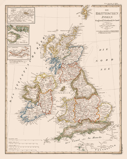 Historic Map - British Isles - Stieler 1823 - 23 x 28.87 - Vintage Wall Art