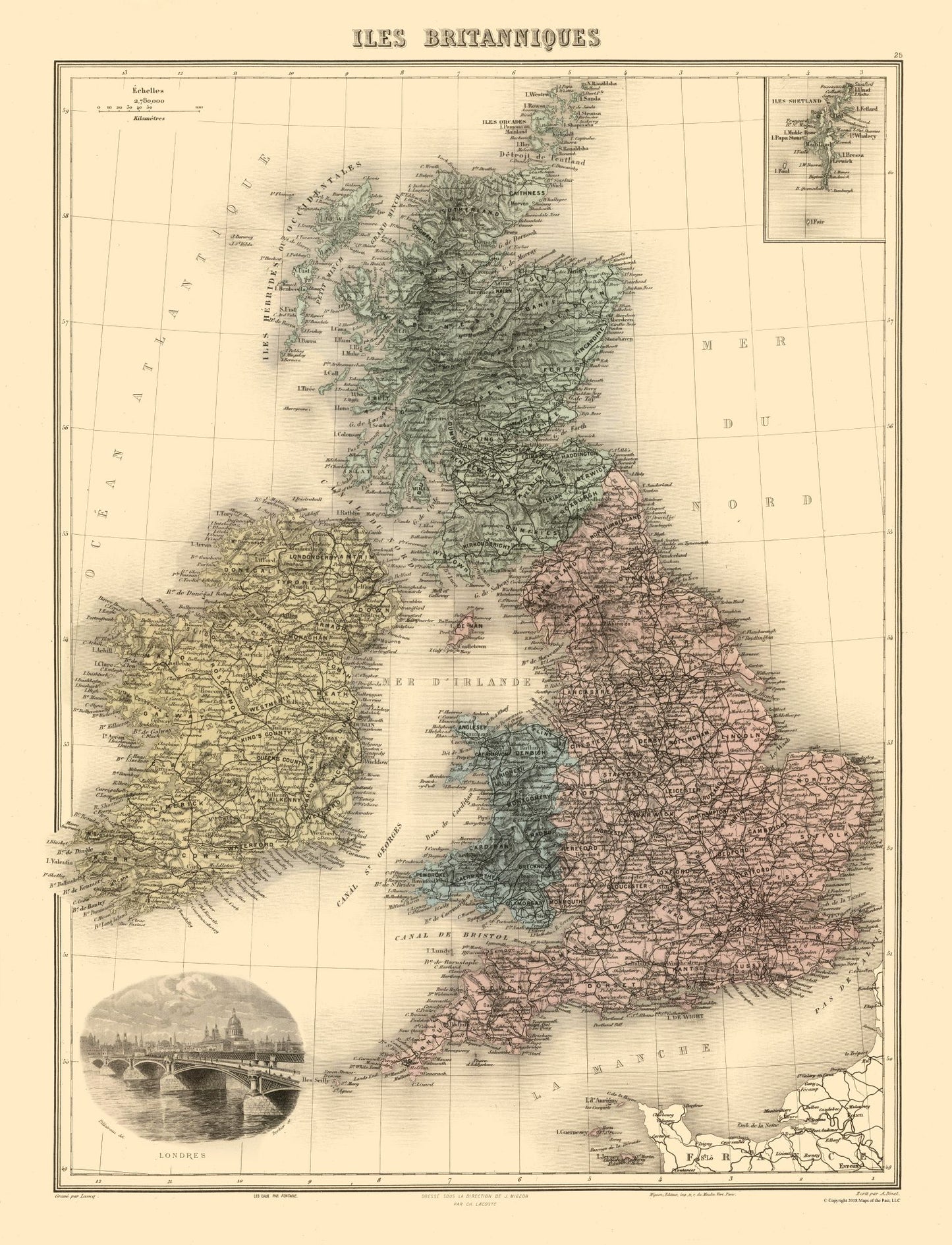 Historic Map - British Isles - Migeon 1892 - 23 x 30.08 - Vintage Wall Art