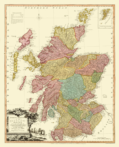 Historic Map - Scotland North Britain- Counties - Faden 1778 - 23 x 28.43 - Vintage Wall Art