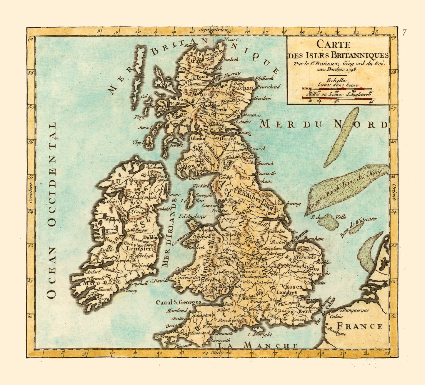 Historic Map - British Isles - Robert 1748 - 25.38 x 23 - Vintage Wall Art