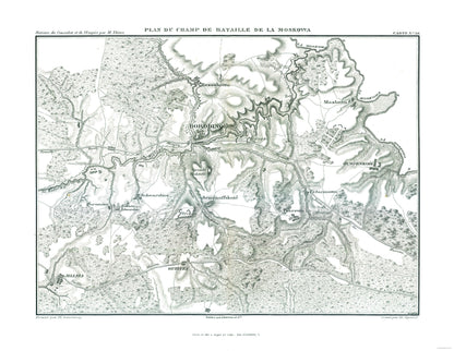 Historic War Map - Borodino Battlefield Plan - Thiers 1866 - 29.75 x 23 - Vintage Wall Art