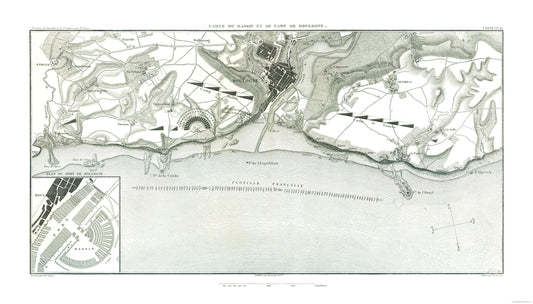 Historic War Map - Boulogne sur Mer Basin France Camp - Thiers 1866 - 40.39 x 23 - Vintage Wall Art