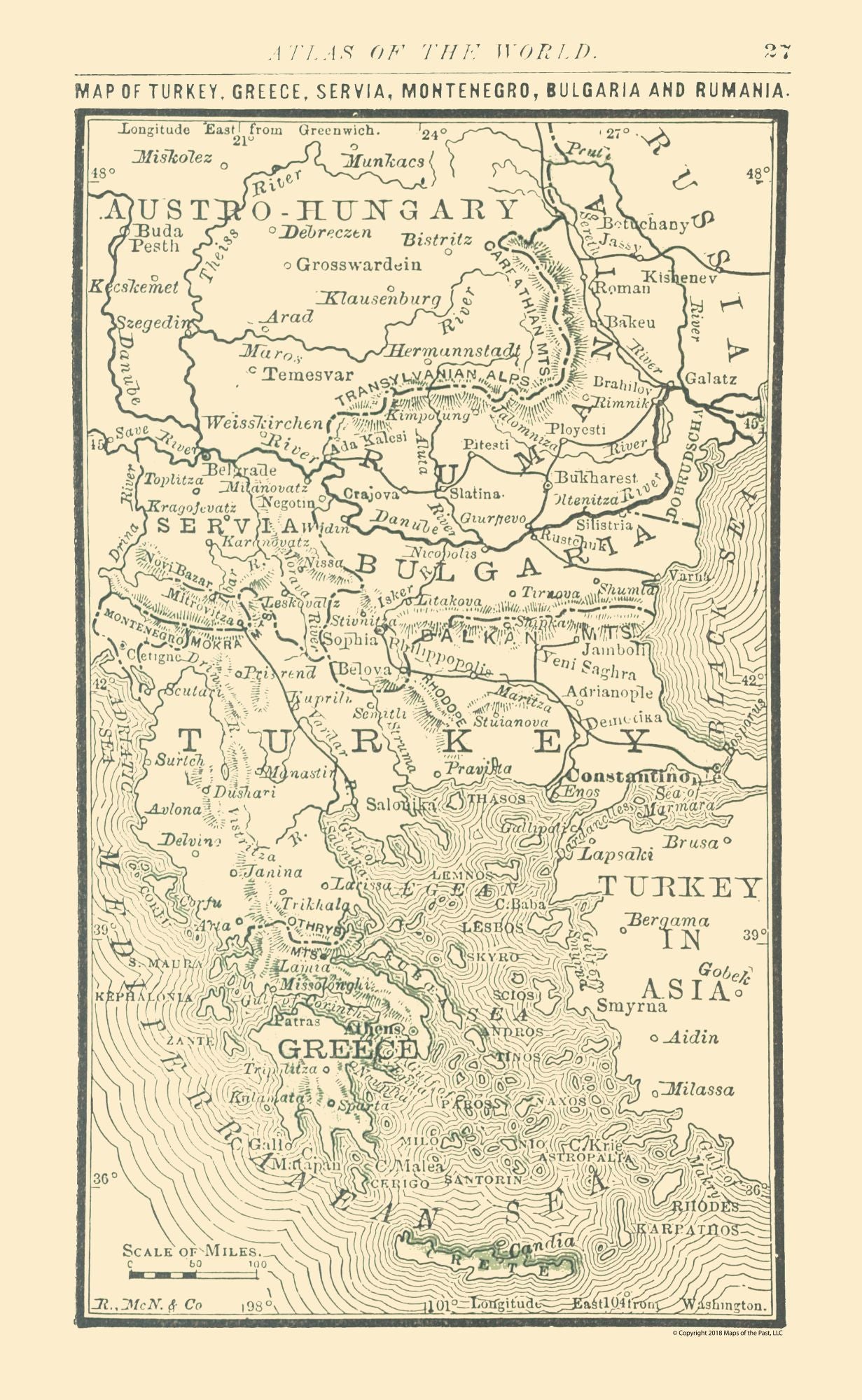 Historic Map - Balkan Peninsula - Alden 1886 - 23 x 37.36 - Vintage Wall Art