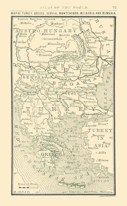 Historic Map - Balkan Peninsula - Alden 1886 - 23 x 37.36 - Vintage Wall Art