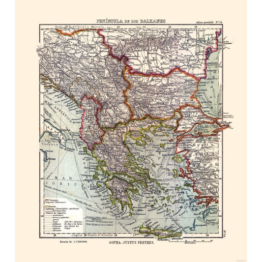 Historic Map - Balkan Peninsula - Perthes 1921 - 23 x 25.95 - Vintage Wall Art