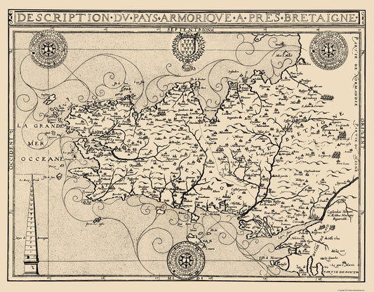 Historic Map - Brittany Region France - Tavernier 1641 - 23 x 29.49 - Vintage Wall Art