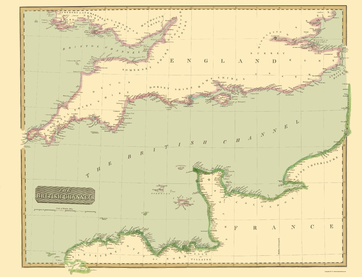 Historic Map - British Channel England France - Thomson 1814 - 23 x 29.96 - Vintage Wall Art