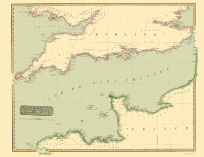 Historic Map - British Channel England France - Thomson 1814 - 23 x 29.96 - Vintage Wall Art