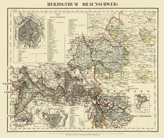 Historic Map - Braunschweig Wolfenbuttel Germany - Gotthard 1860 - 23 x 27 - Vintage Wall Art