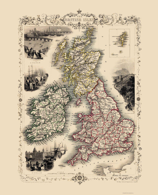 Historic Map - British Isles - Tallis 1851 - 23 x 28.45 - Vintage Wall Art