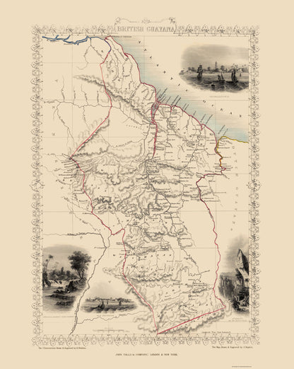 Historic Map - British Guayana - Tallis 1851 - 23 x 28.83 - Vintage Wall Art