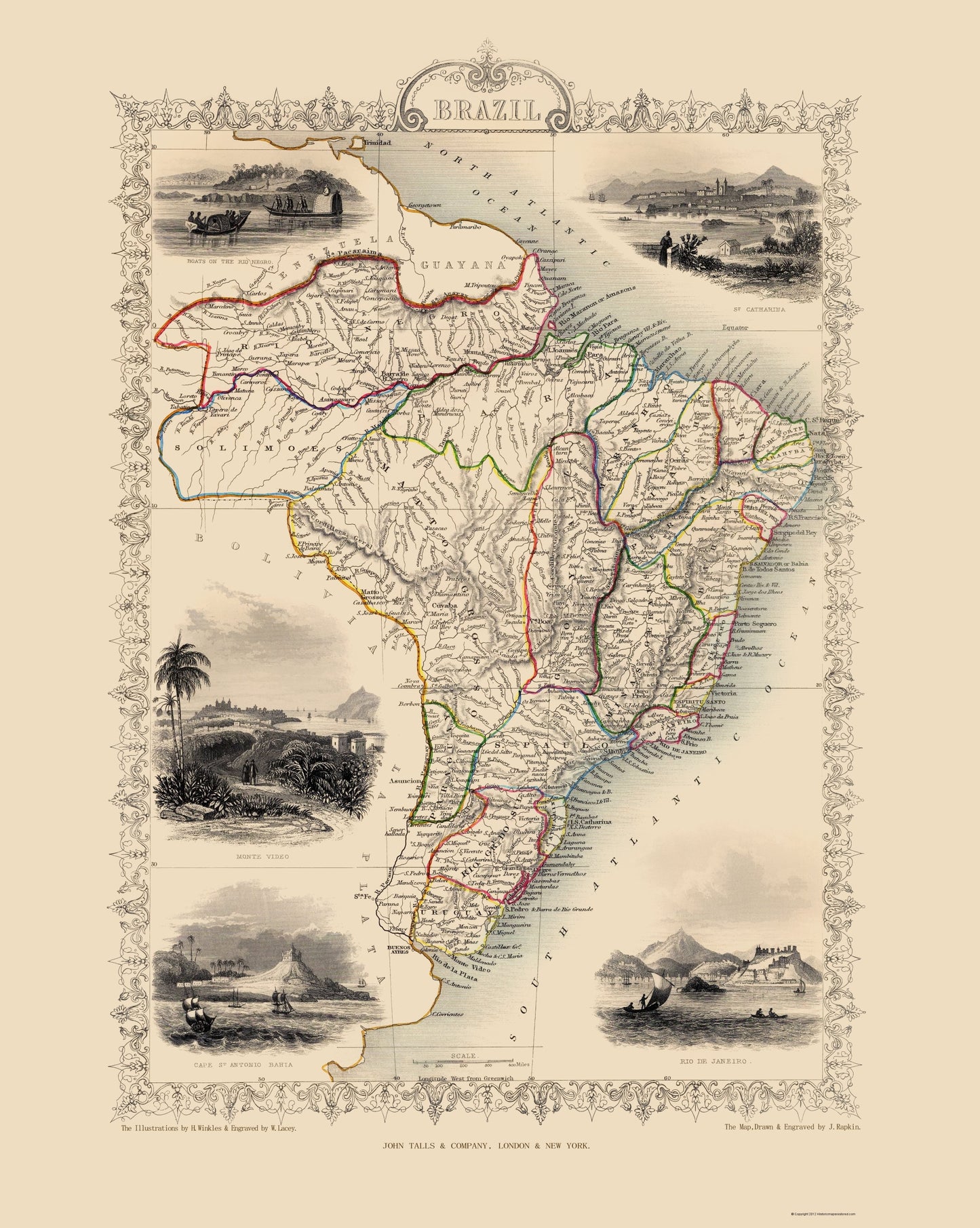 Historic Map - Brazil - Tallis 1851 - 23 x 28.83 - Vintage Wall Art