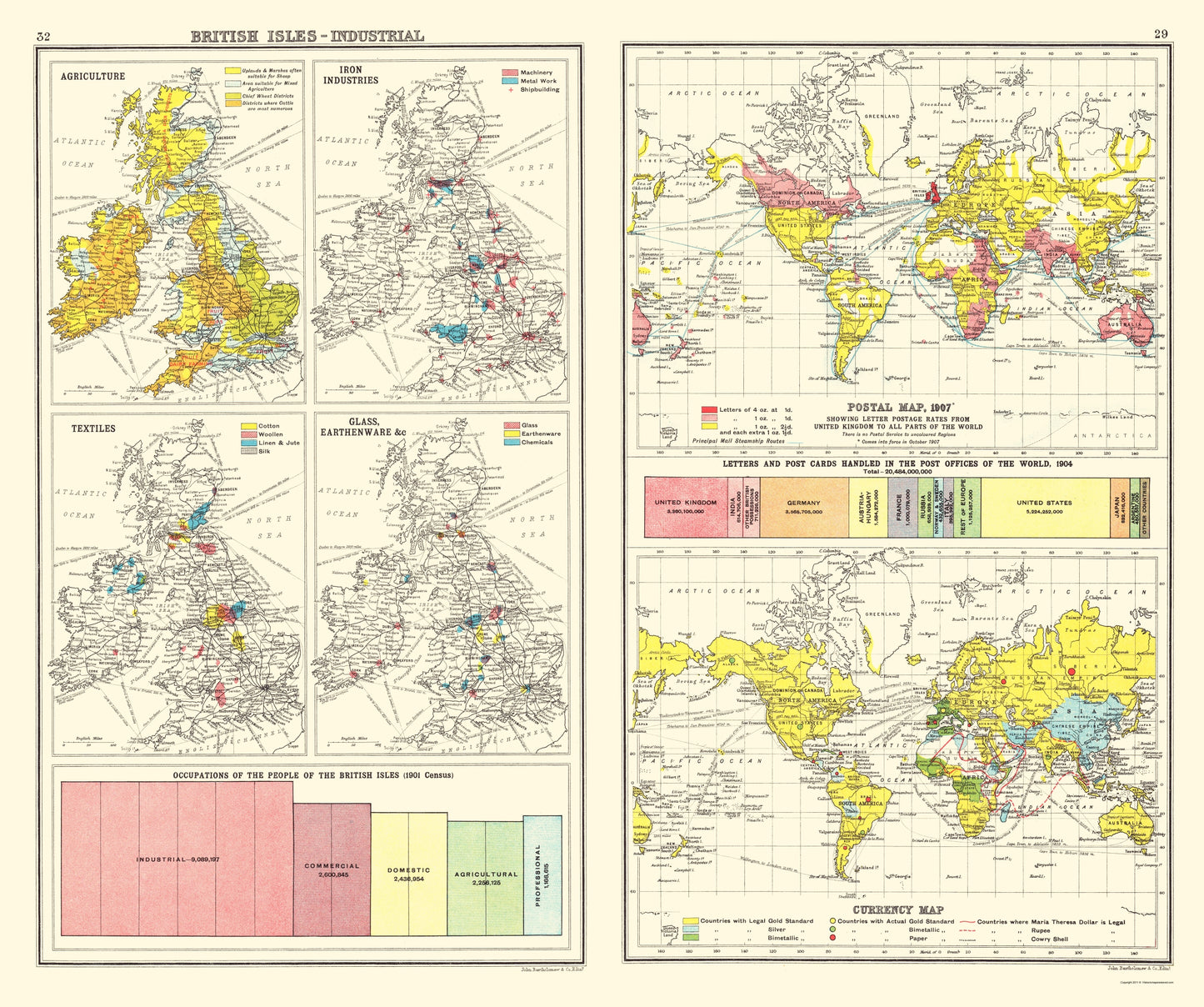 Historic Map - British Isles Industrial Global Currency - Newnes 1907 - 23 x 27 - Vintage Wall Art