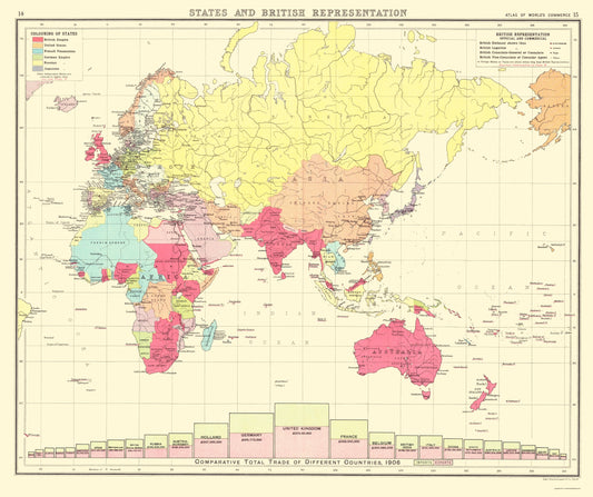 Historic Map - British Posessions East - Bartholomew 1907 - 23 x 27 - Vintage Wall Art