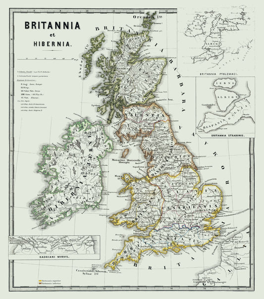 Historic Map - United Kingdom Britannia Hibernia - Spruner 1865 - 23 x 26.06 - Vintage Wall Art