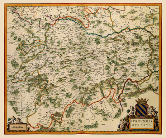 Historic Map - Burgundy Region France - Blaeu 1662 - 23 x 27.53 - Vintage Wall Art