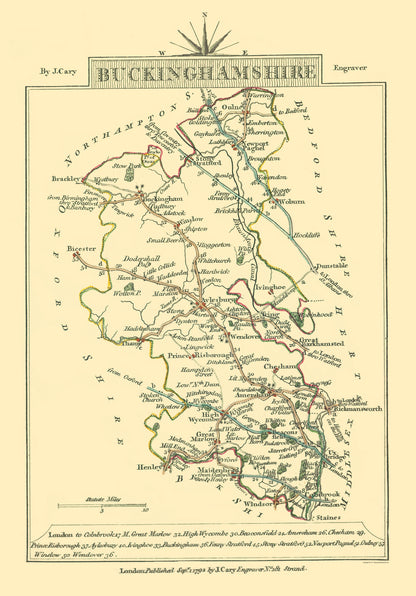 Historic Map - Buckinghamshire County England - Cary 1792 - 23 x 32.96 - Vintage Wall Art