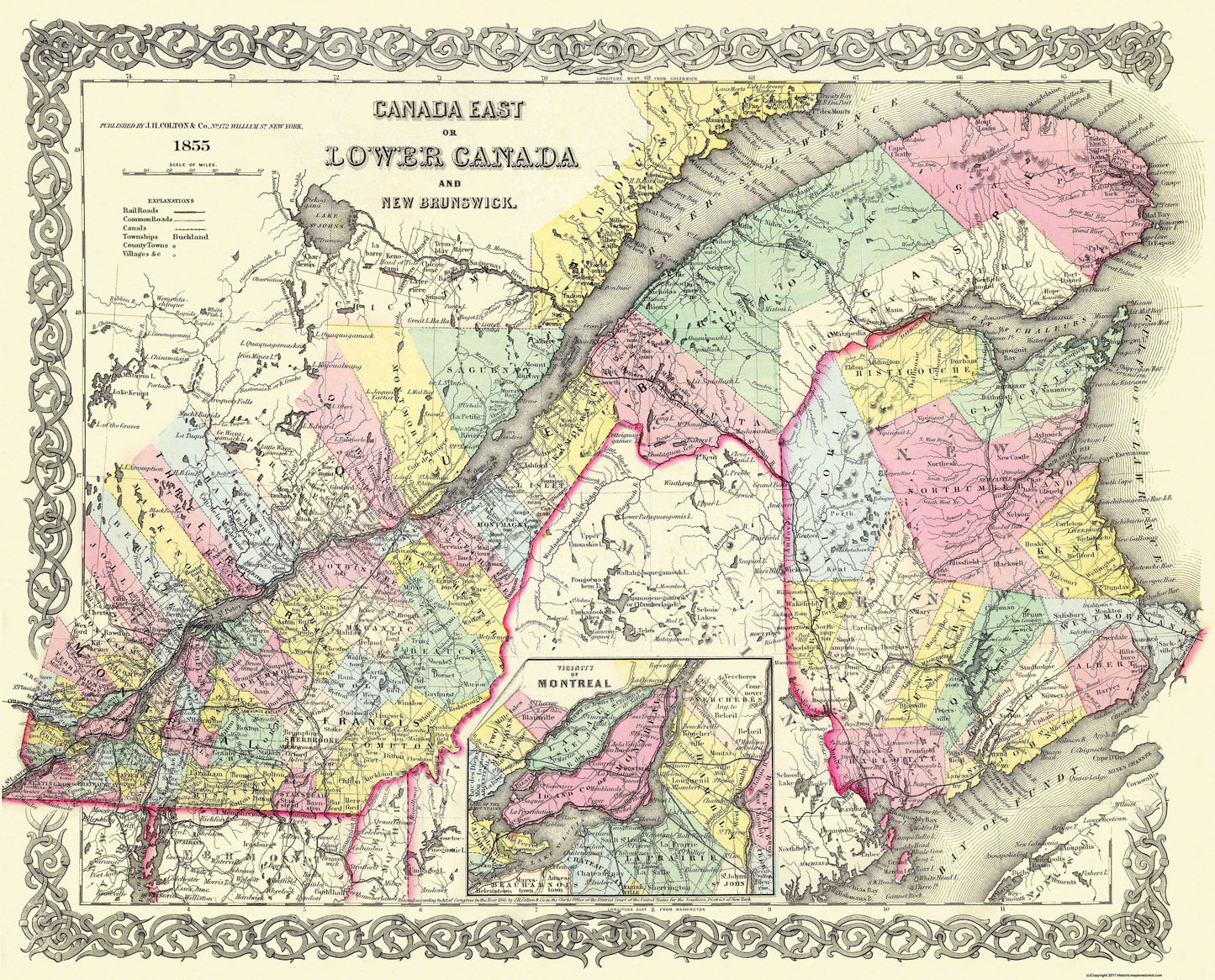 Historic Map - New Brunswick Canada - Colton 1855 - 28 x 23 - Vintage Wall Art