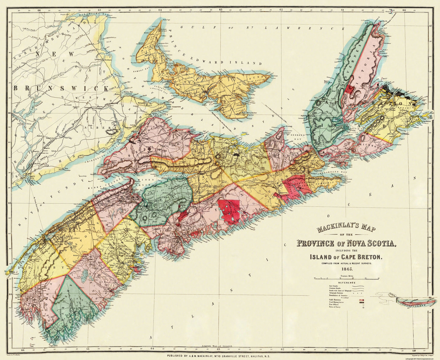 Historic Map - Cape Breton Nova Scotia - Mackinlay 1865 - 28.13 x 23 - Vintage Wall Art