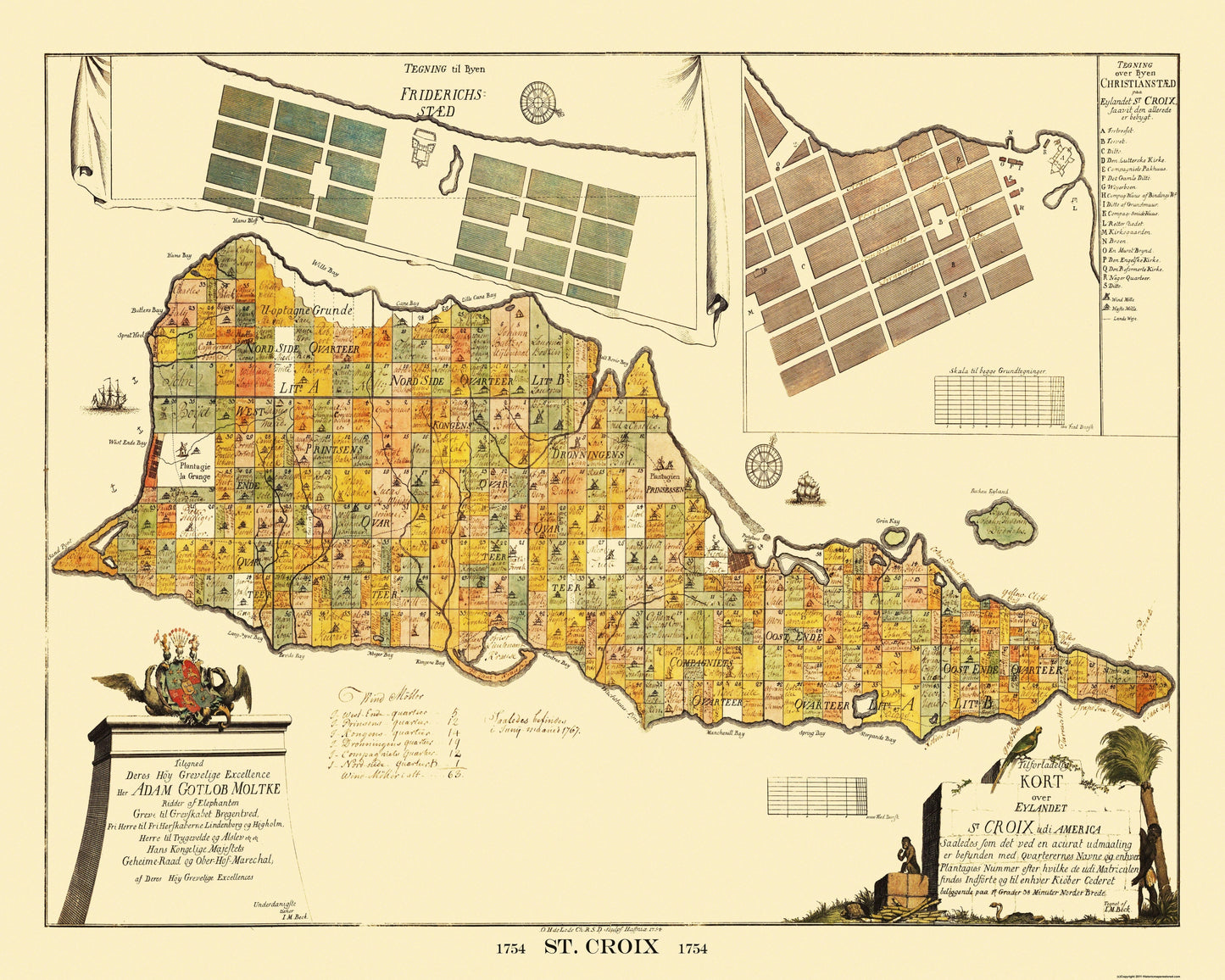 Historic Map - Saint Croix Island Landowner United States - Beck 1754 - 28.75 x 23 - Vintage Wall Art