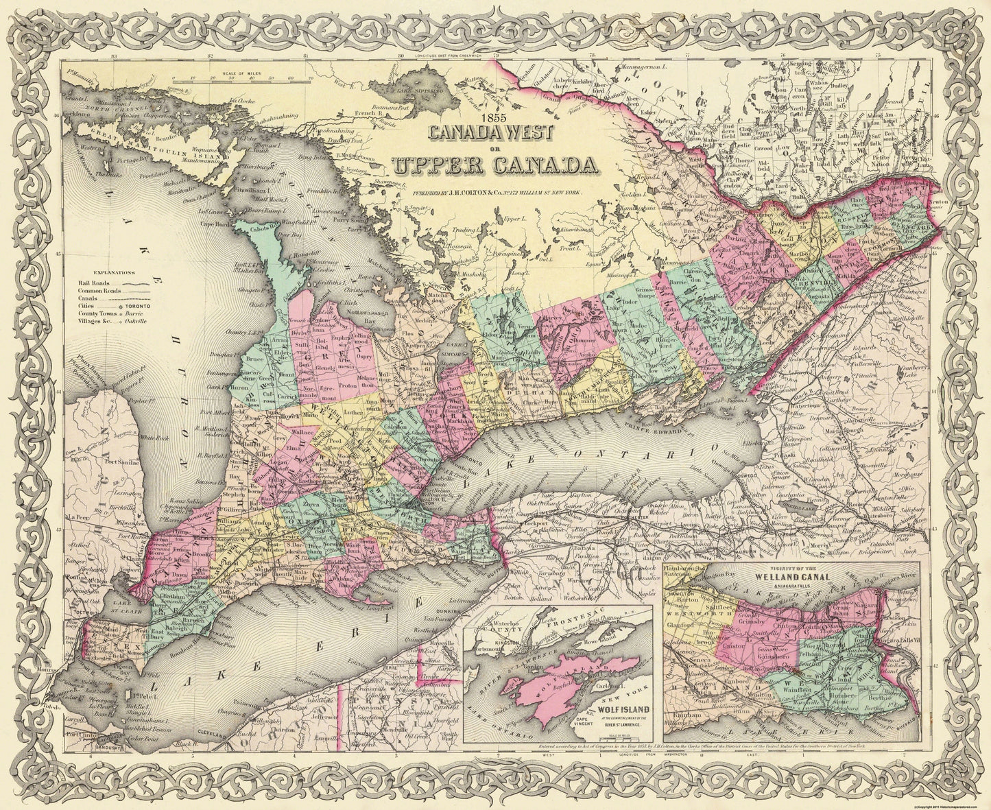 Historic Map - Canada Upper - Colton 1855 - 28.13 x 23 - Vintage Wall Art