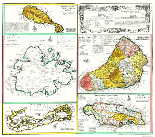 Historic Map - West Indies Islands Jamaica Barbados - 1730 - 25.88 x 23 - Vintage Wall Art