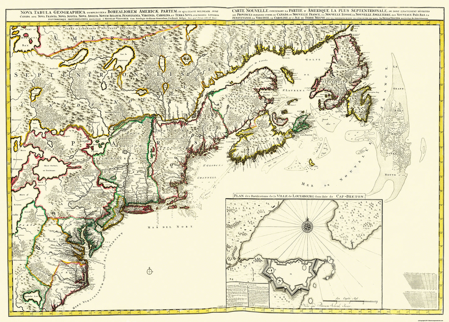 Historic Map - Canada New England - 1695 - 32 x 23 - Vintage Wall Art