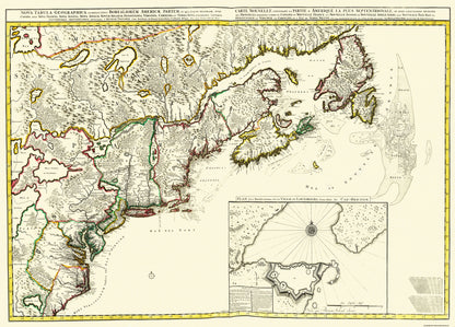 Historic Map - Canada New England - 1695 - 32 x 23 - Vintage Wall Art