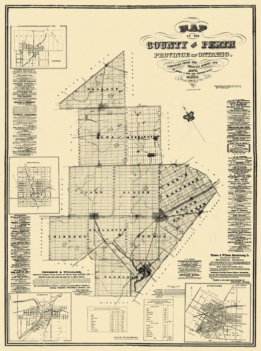 Historic Map - Perth Ontario Canada - Kirk 1875 - 23 x 31 - Vintage Wall Art