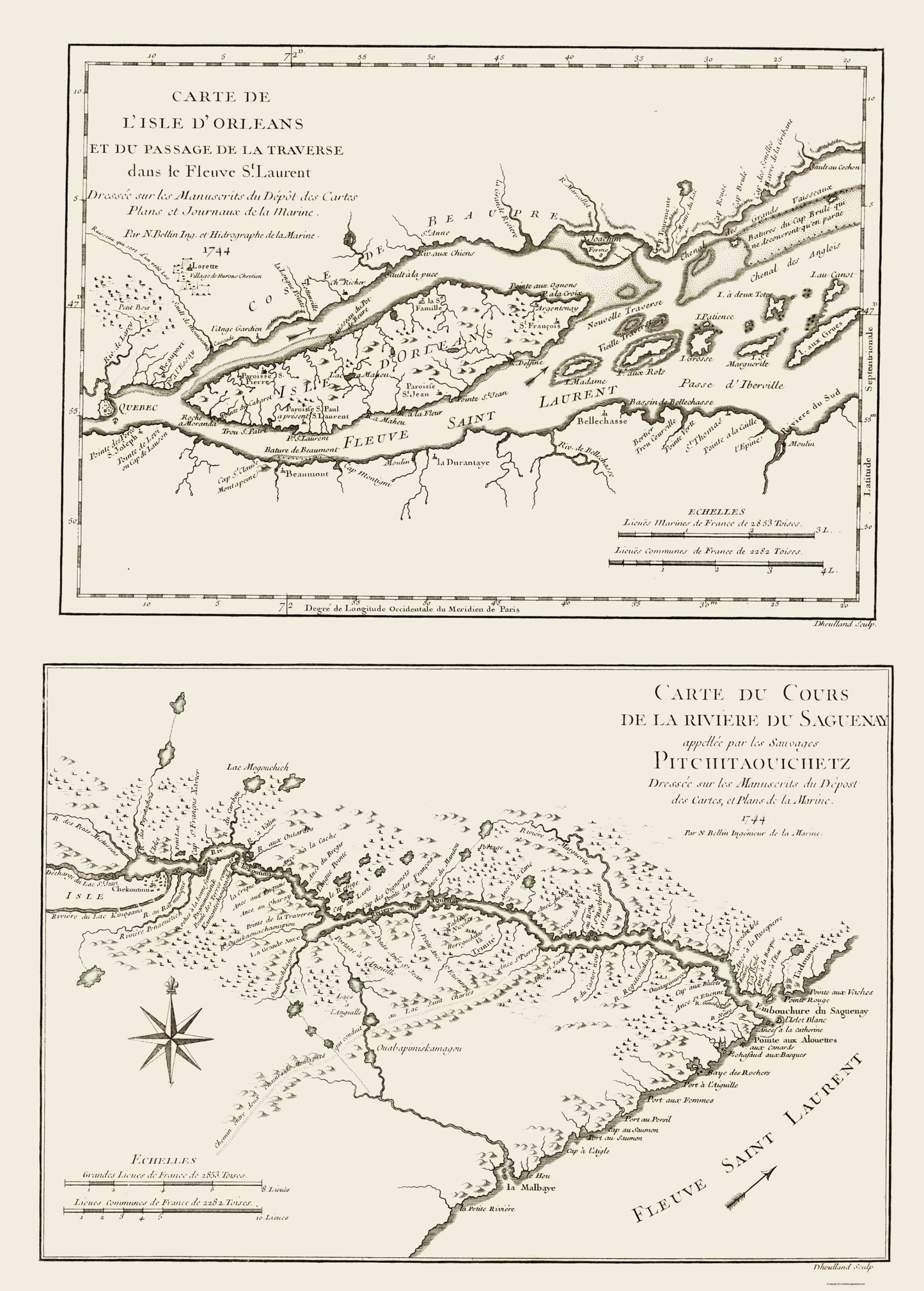 Historic Nautical Map - Isle Orleans St Lawrence Canada - Bellin 1745 - 23 x 32 - Vintage Wall Art