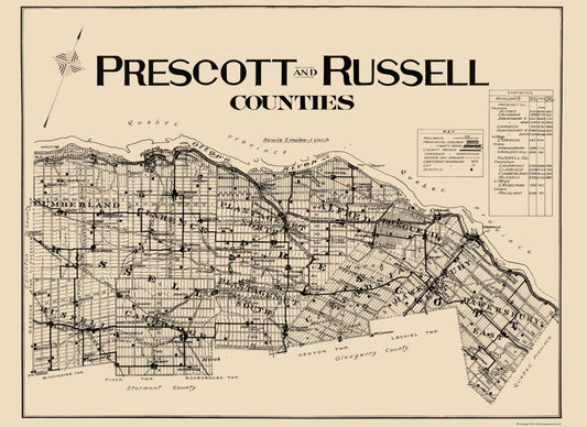 Historic Map - Prescott Russell Canada - Lloyd 1923 - 23 x 31.61 - Vintage Wall Art