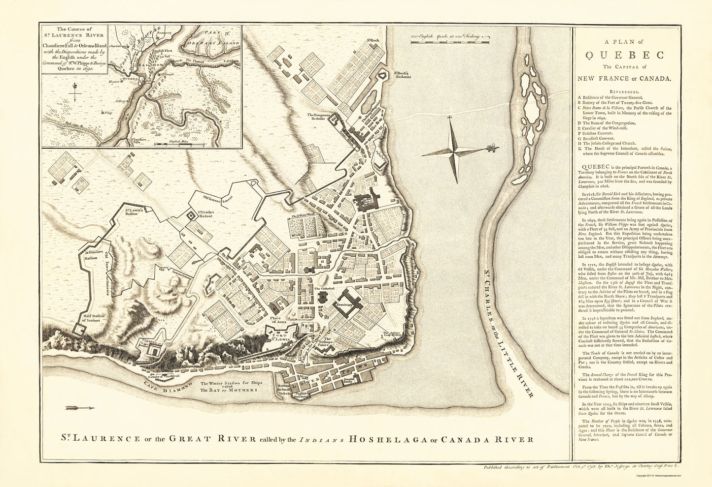 Historic Map - Quebec Canada Plan - Jeffreys 1758 - 23 x 33.55 - Vintage Wall Art