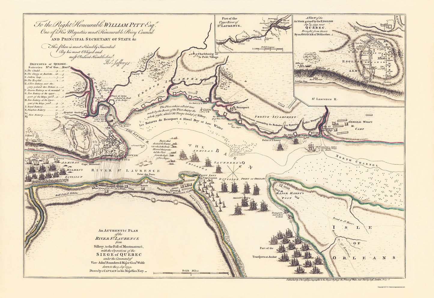 Historic War Map - Quebec Siege - Jeffreys 1759 - 23 x 33.45 - Vintage Wall Art