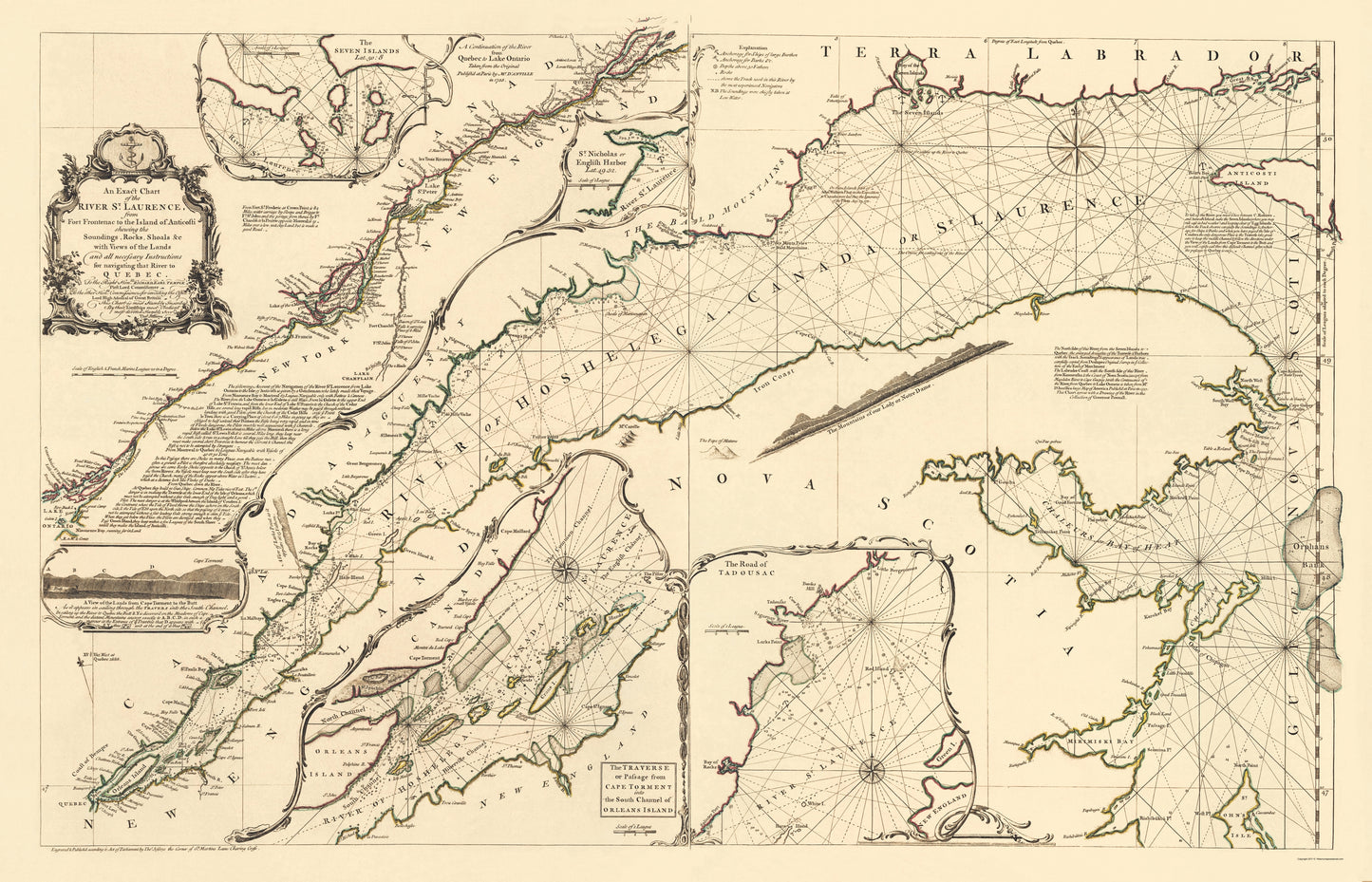 Historic Nautical Map - St Laurence River Fort Frontenac Isle Anticosti - Jeffreys 1755 - 23 x 35 - Vintage Wall Art