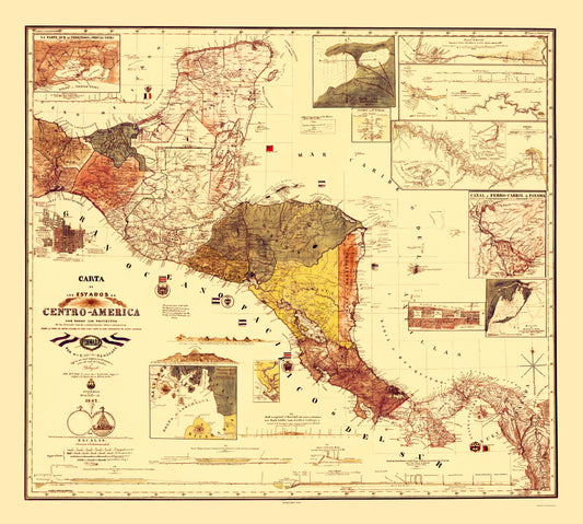 Historic Map - Honduras Guatemala Nicaragua - Dilbryado 1862 - 23 x 25.61 - Vintage Wall Art