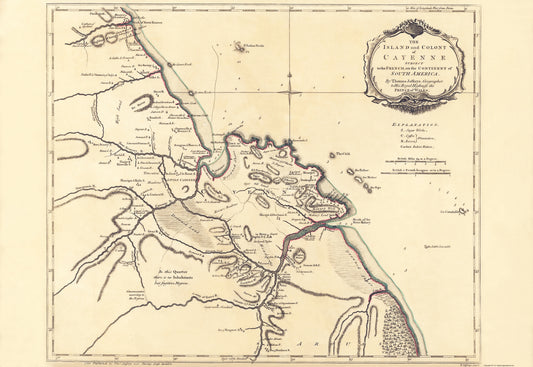 Historic Map - Cayenne French Guiana - Jefferys 1760 - 23 x 33.40 - Vintage Wall Art