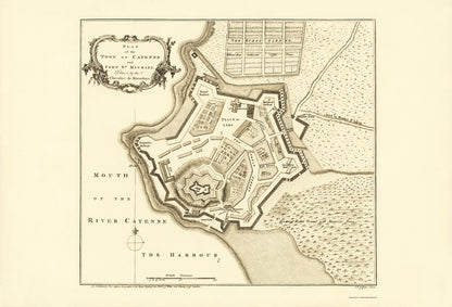 Historic Map - Cayenne French Guiana Fort St Michael - Jefferys 1760 - 23 x 33 - Vintage Wall Art