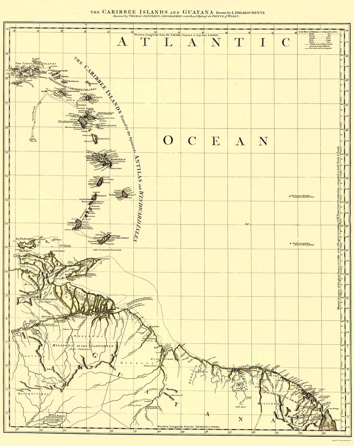 Historic Map - Caribbean Islands Guyana - Jefferys 1775 - 23 x 28.97 - Vintage Wall Art