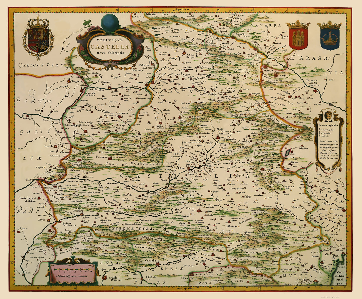 Historic Map - Castile Spain - Blaeu 1635 - 23 x 27.84 - Vintage Wall Art