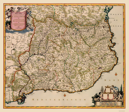 Historic Map - Catalonia Spain - De Wit 1688 - 23 x 26.60 - Vintage Wall Art