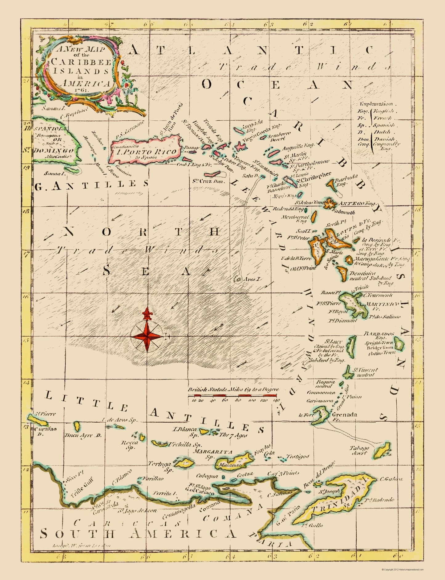 Historic Map - Caribbean Islands - Smollett 1761 - 23 x 29.92 - Vintage Wall Art