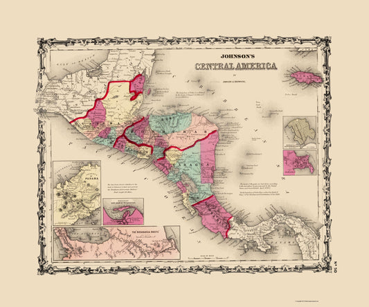 Historic Map - Central America - Johnson 1860 - 23 x 27.69 - Vintage Wall Art