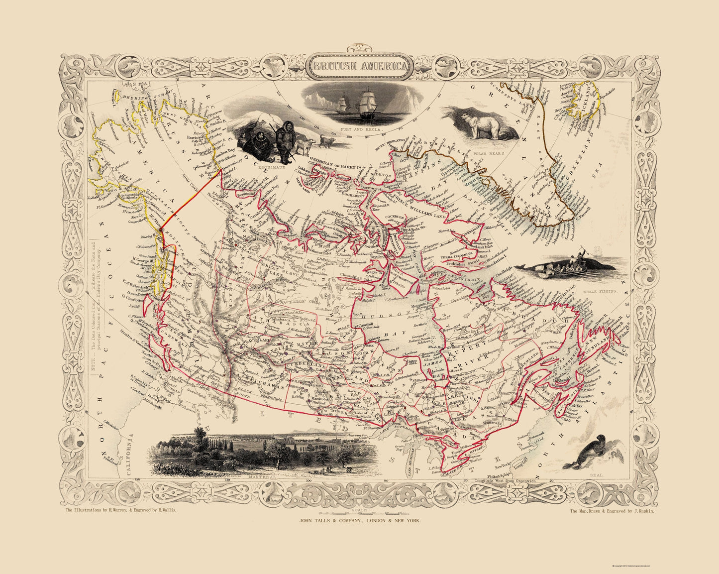 Historic Map - Canada British America - Tallis 1851 - 23 x 28.83 - Vintage Wall Art