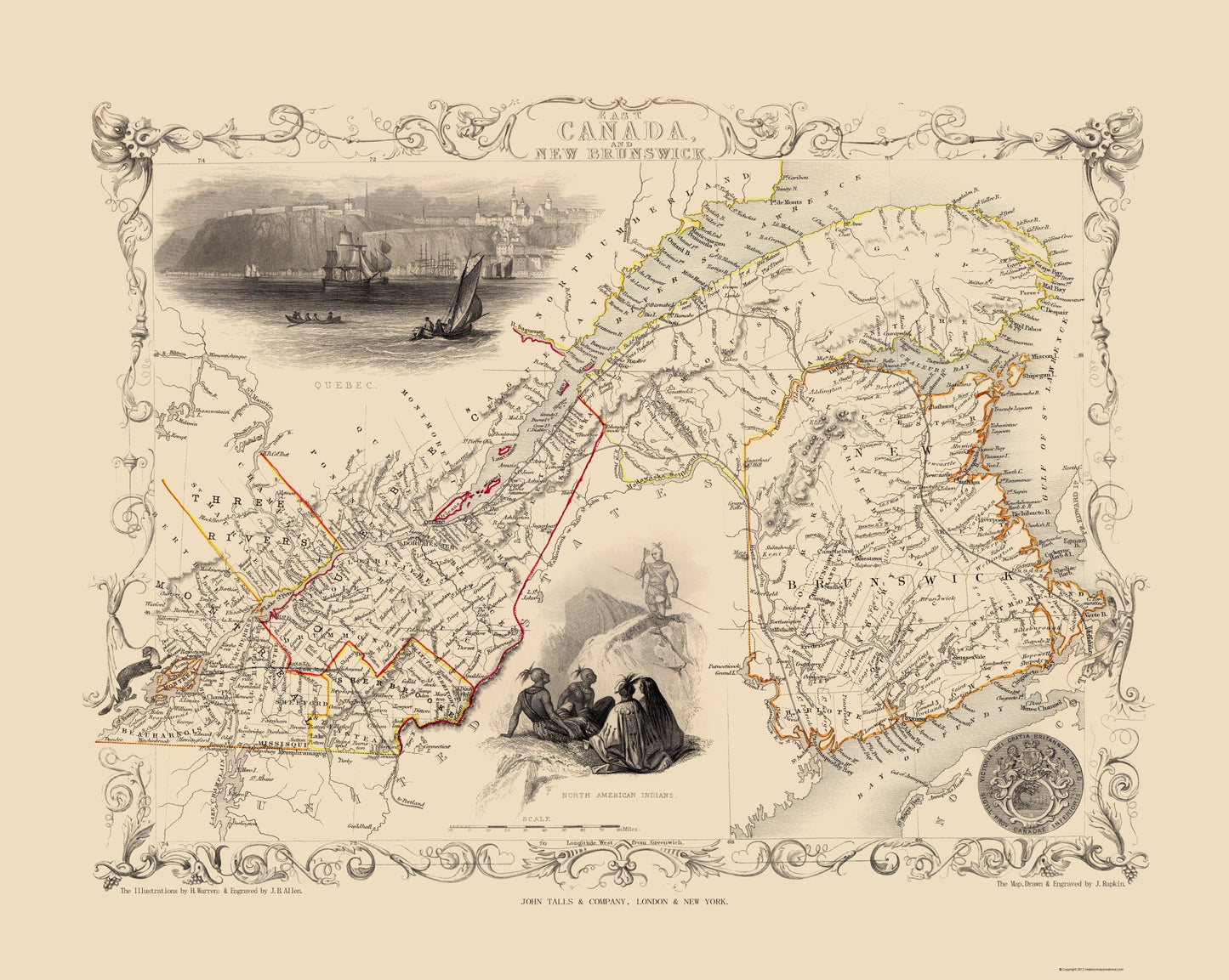 Historic Map - New Brunswick Canada - Tallis 1851 - 23 x 28.83 - Vintage Wall Art