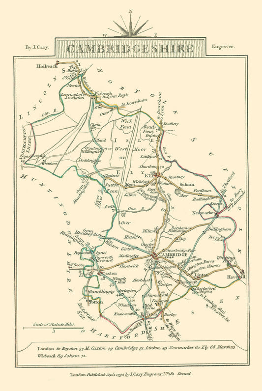 Historic Map - Cambridgeshire County England - Cary 1792 - 23 x 34.34 - Vintage Wall Art