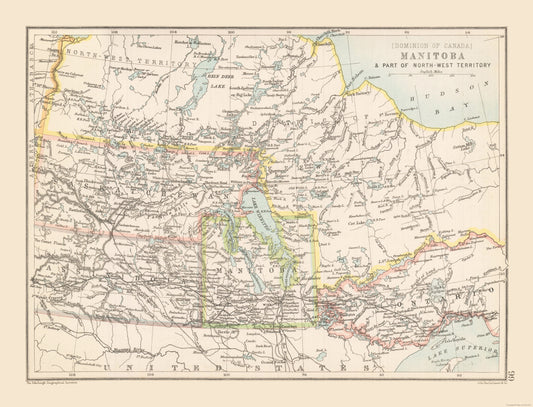 Historic Map - Manitoba Canada - Bartholomew 1892 - 30.16 x 23 - Vintage Wall Art