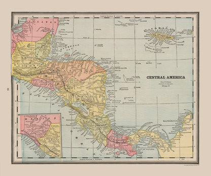 Historic Map - Honduras Guatemala Nicaragua Costa Rica Panama - Cram 1888 - 27.60 x 23 - Vintage Wall Art